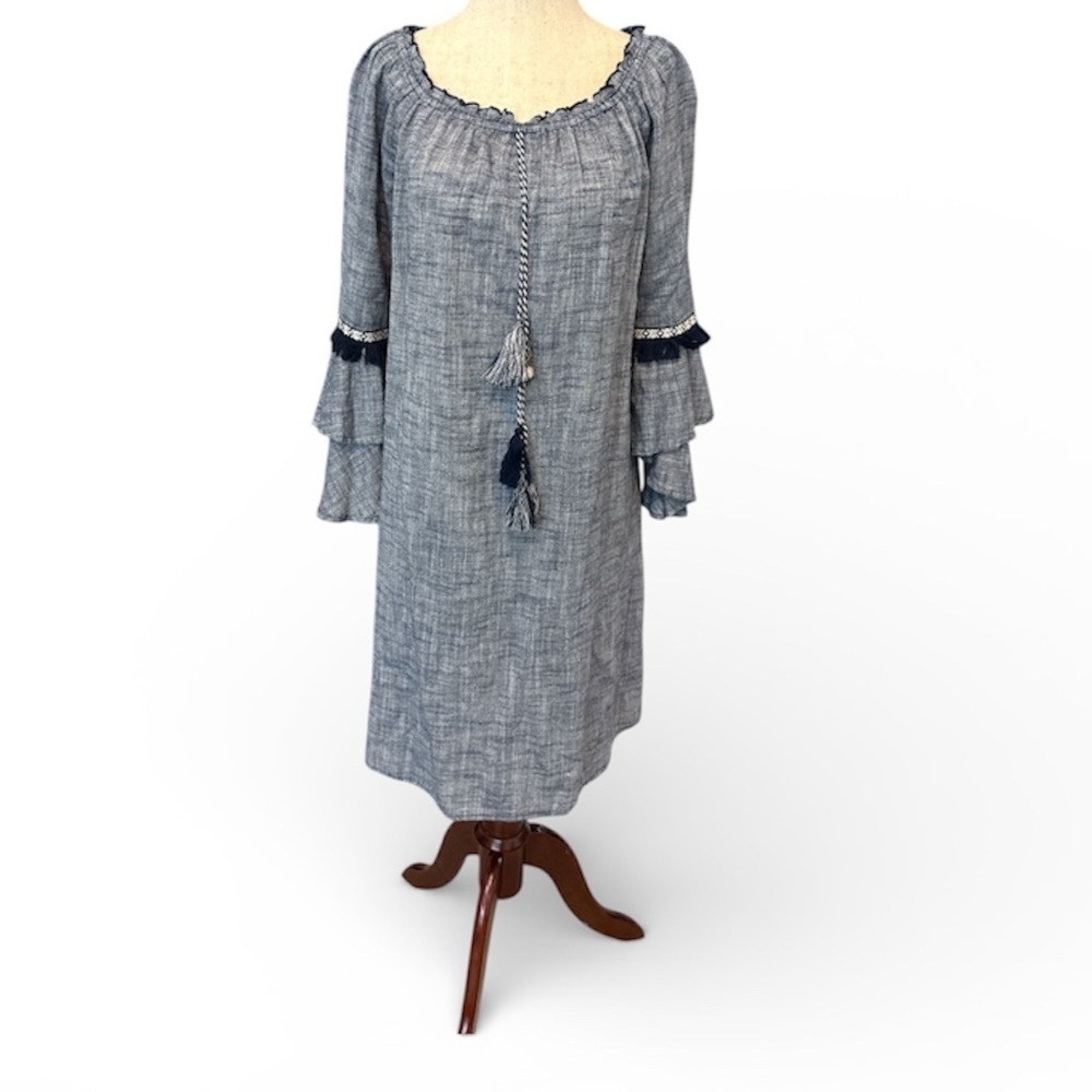Style & Co. Blue Long Sleeve Dress with Tassels